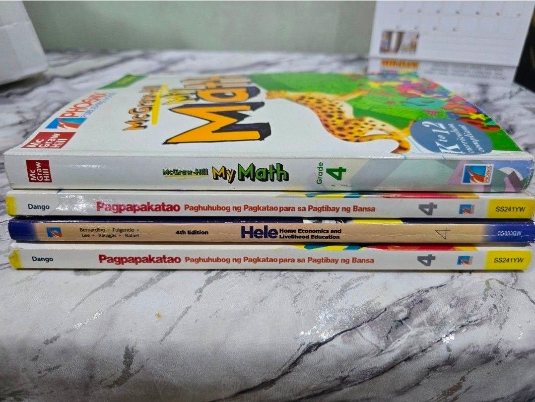 Grade 4 Educational School Textbooks / Books (Category: Textbooks) located in Marikina City. Submitted by bloomsandgreenscollection (Listing ID 1428586577, Image 2). Description: Php180 each / Php600 take all 4 books Grade 4 school textbooks including: - Pagpapakatao, 2pcs - My Math - SOLD - Hele Home Economics and Livelihood Education.