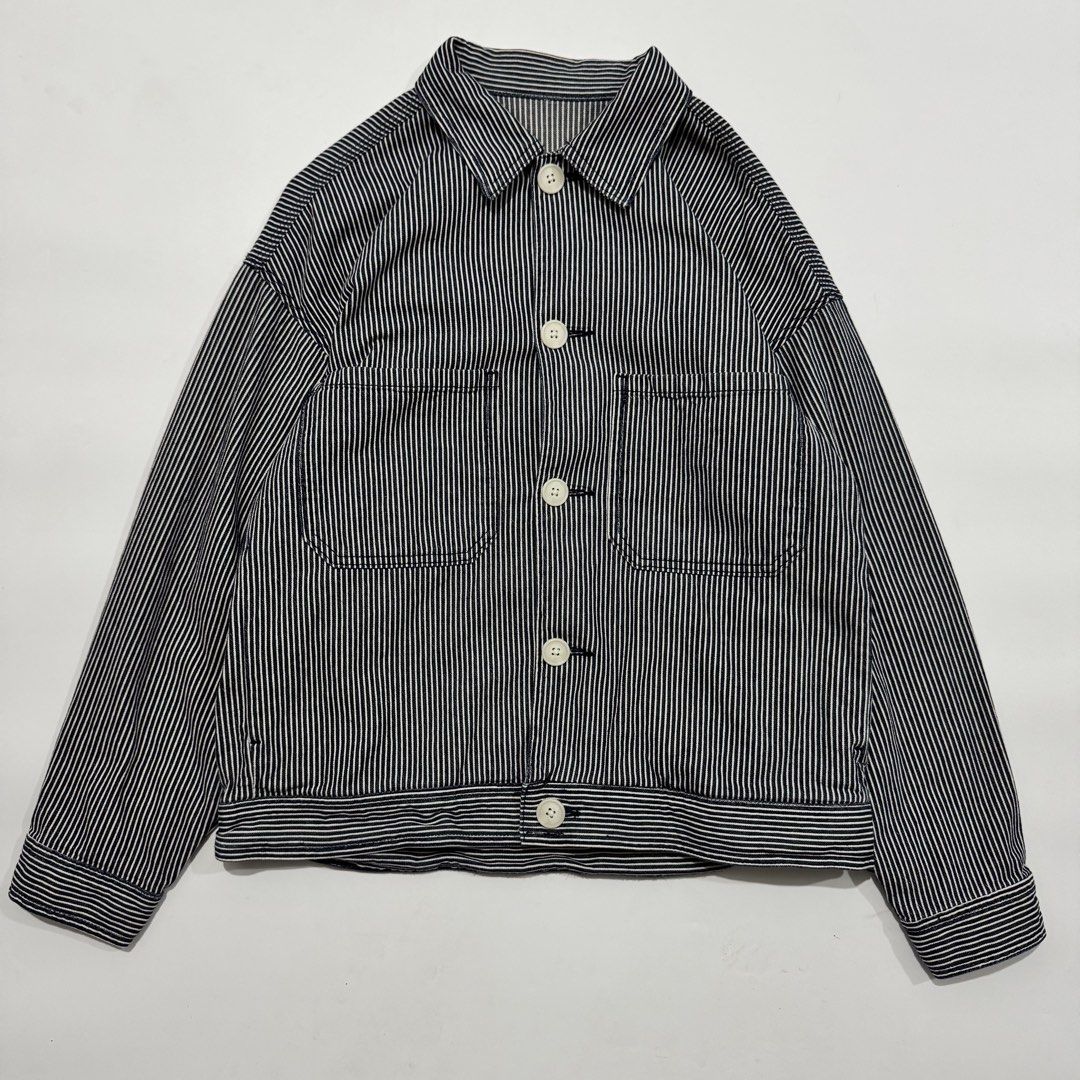 GU Japan Hickory Pinstripe Chef Jacket (Category: Coats, Jackets and Outerwear) located in Santa Cruz. Submitted by bigsteppa.tiger (Listing ID 1428938144, Image 3). Description: GU Japan Hickory Pinstripe Chef Jacket Good as new Width - 21 Length - 25 .