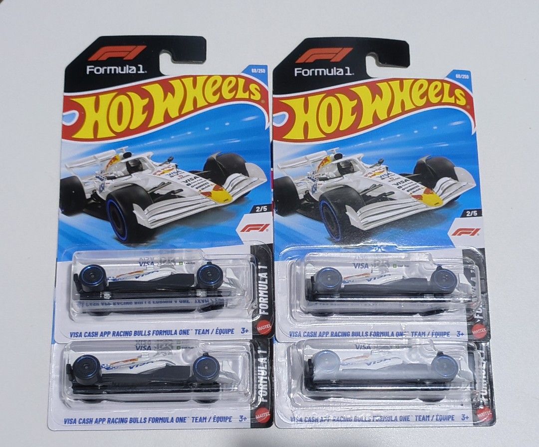 Hot Wheels Formula 1 Racing Bulls (Category: Vehicle & Diecast Models) located in Calamba. Submitted by copanddrip (Listing ID 1428828564, Image 1). Description: Listing is for a set of Hot Wheels Formula 1 diecast cars. The cars are from the Racing Bulls team and feature a white and black design. The cars are part of the Formula 1 series and are marked as 2/5. They are suitable for ages 3 and up. ₱320 each.