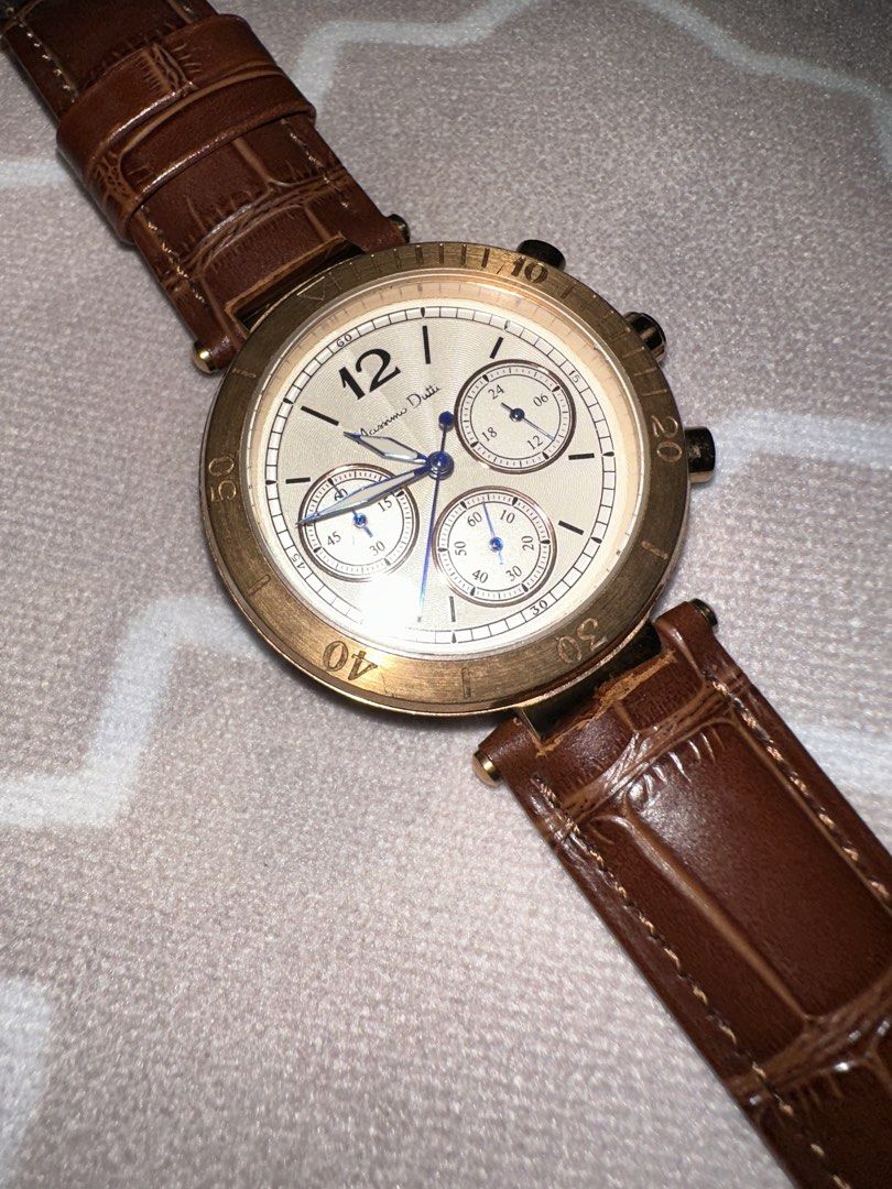 Massimo Dutti watch with genuine leather strap (Category: Luxury Watches) located in Manila. Submitted by pmrshops1 (Listing ID 1428909949, Image 1). Description: Battery needs replacement Cartier pasha inspired design Dark brown genuine leather strap (adjustable) .