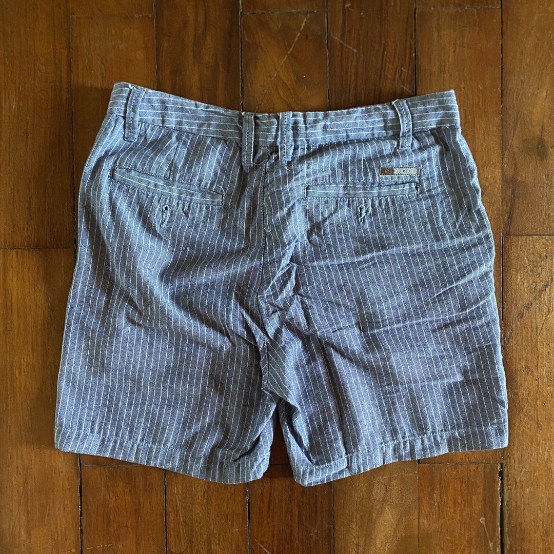 Pinstripe walking shorts (Category: Shorts) located in Naga. Submitted by decluttertingz_ (Listing ID 1428883153, Image 3). Description: Light blue pinstripe shorts (above the knee) Fits S-M Actual measurements: Waist: 15” Length: 16” Leg Opening: 10” Issue: Peeled off leather tag back part see pics.