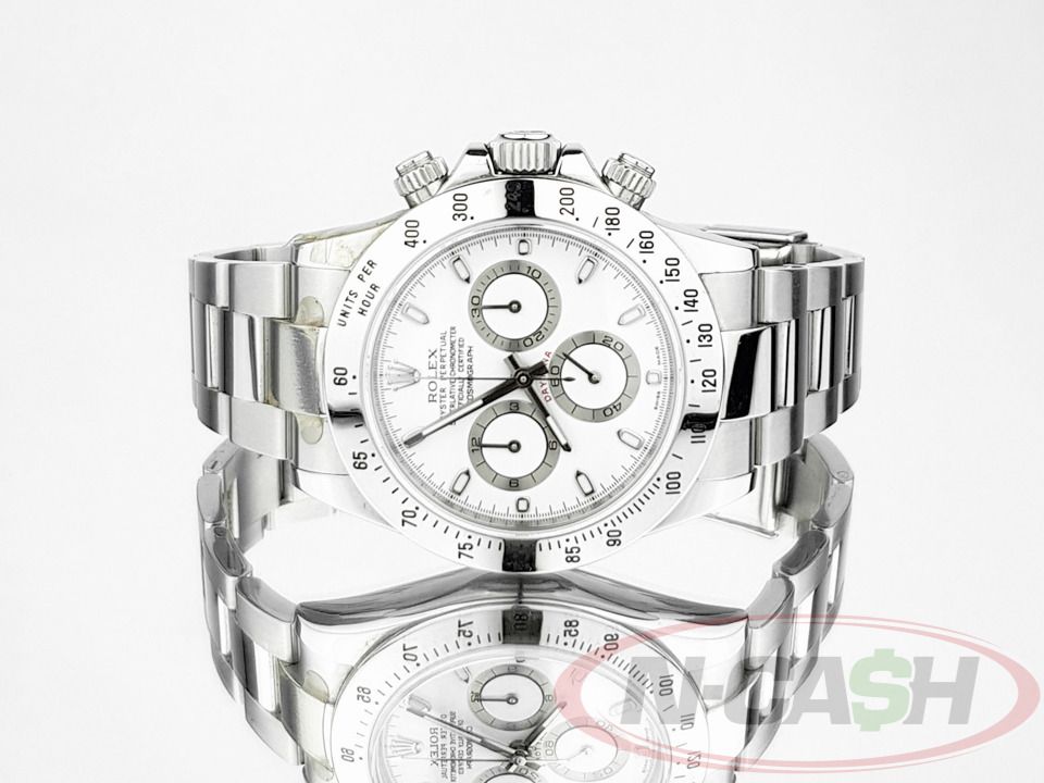 Rolex Daytona Steel White APH Dial (Category: Luxury Watches) located in Makati City. Submitted by luxury_by_ncash_2 (Listing ID 1428833918, Image 1). Description: N-Cash Pawnshop "Instant Cash for Bags, Watches, Cars, and Electronics" https://www.ncash-pawnshop-philippines.com/ Rolex Daytona Steel White APH Dial Ref. 116520 2011 9.8 out of 10. Most factory stickers still installed. Watch comes with Rolex card, sleeve, manual, and Rolex double bo