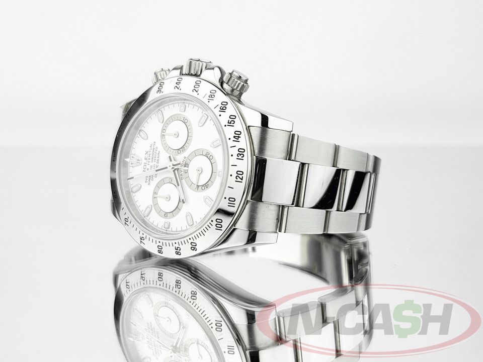 Rolex Daytona Steel White APH Dial (Category: Luxury Watches) located in Makati City. Submitted by luxury_by_ncash_2 (Listing ID 1428833918, Image 2). Description: N-Cash Pawnshop "Instant Cash for Bags, Watches, Cars, and Electronics" https://www.ncash-pawnshop-philippines.com/ Rolex Daytona Steel White APH Dial Ref. 116520 2011 9.8 out of 10. Most factory stickers still installed. Watch comes with Rolex card, sleeve, manual, and Rolex double bo