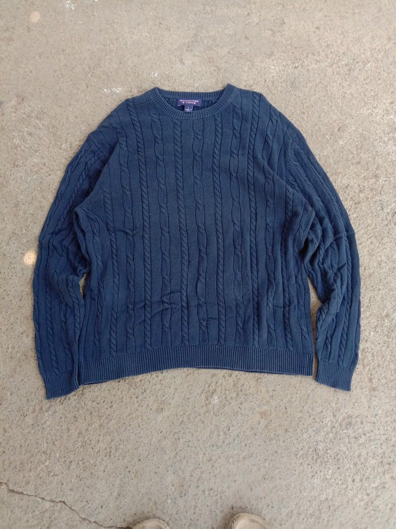 RoundTree York cable-knit crewneck sweater (Category: Others Tops) located in Manila. Submitted by adinsthrift (Listing ID 1428858900, Image 1). Description: RoundTree&York cable-knit crewneck sweater Size-L L-28 W-23 Condition- Excellent Color rate-10/10 No Issue! (Super solid🫣).