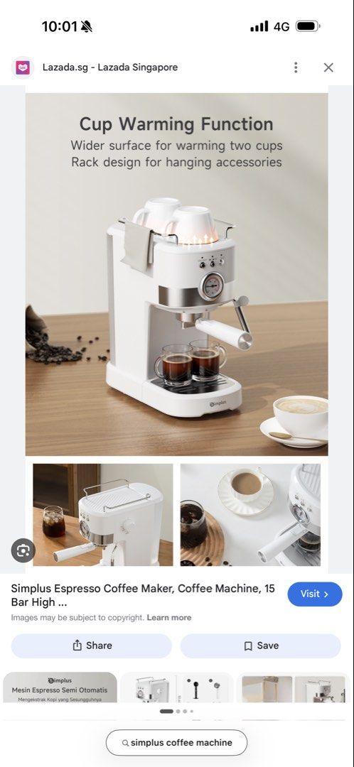 SIMPLUS coffee machine (Category: Coffee Machines & Makers) located in Singapore. Submitted by acupofpeee (Listing ID 1428806927, Image 1). Description: bought second hand from another seller but only used it once so far. outer appearance 7/10 but functions well. not for fussies. meet ups at commonwealth, queenstown or farrer rd (circle line). $25 for fast deals: confirm and pay within 1 hour..