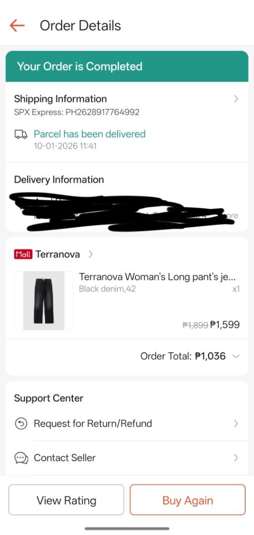 Terranova Wide Leg Jeans - Black (Category: Jeans) located in Bacoor. Submitted by aielle08 (Listing ID 1428954332, Image 2). Description: Brand new. Never worn. With tags pa. RFS: not a fan of low-waisted jeans (I didn't know it was low-waisted because it wasn't indicated in the listing description) Bought from: Terranova's official store in the Orange app (see attached 2nd image for the screenshot).