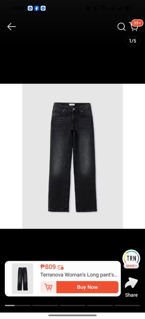 Terranova Wide Leg Jeans - Black (Category: Jeans) located in Bacoor. Submitted by aielle08 (Listing ID 1428954332, Image 1). Description: Brand new. Never worn. With tags pa. RFS: not a fan of low-waisted jeans (I didn't know it was low-waisted because it wasn't indicated in the listing description) Bought from: Terranova's official store in the Orange app (see attached 2nd image for the screenshot).