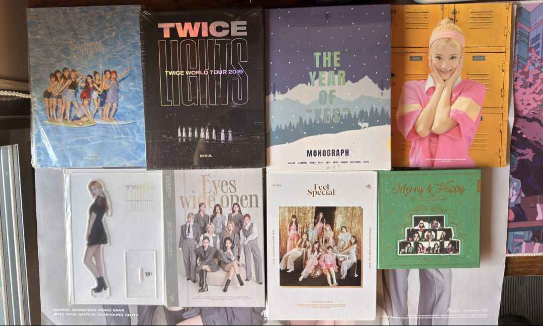 TWICE Albums and Poster (Category: K-Wave Merchandise) located in Cavite. Submitted by justinemil (Listing ID 1428912156, Image 1). Description: Letting go of some official TWICE merchandise and albums from my collection! Please read the details below. 🍭✨ 📌 SEALED & RARE ITEMS (Brand New condition): • The Year of Yes Monograph (Sealed with 9 Photocards) - (Rare / OOP) • Twice Lights: Twice World Tour 2019 Seoul DVD (Sealed) - (Rare / OOP) • Twi