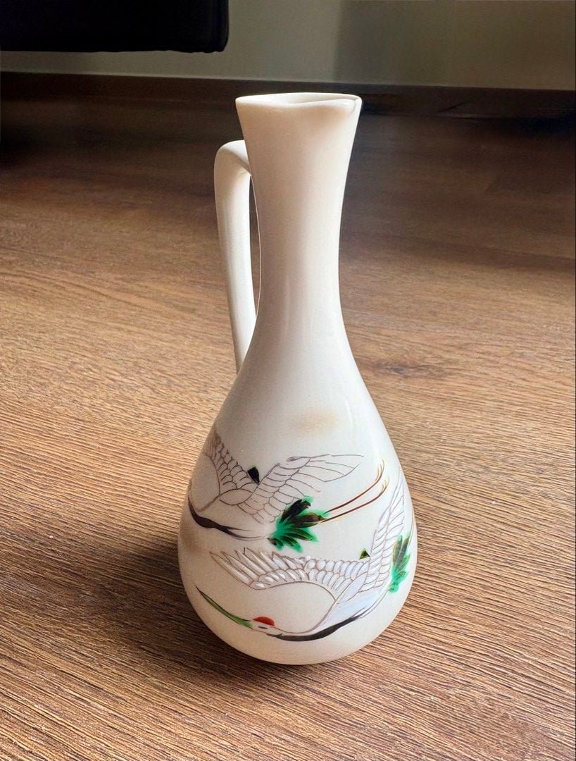 Japanese Kutani Porcelain Sake Set｜Crane Motif (Bottle & 2 Cups ...