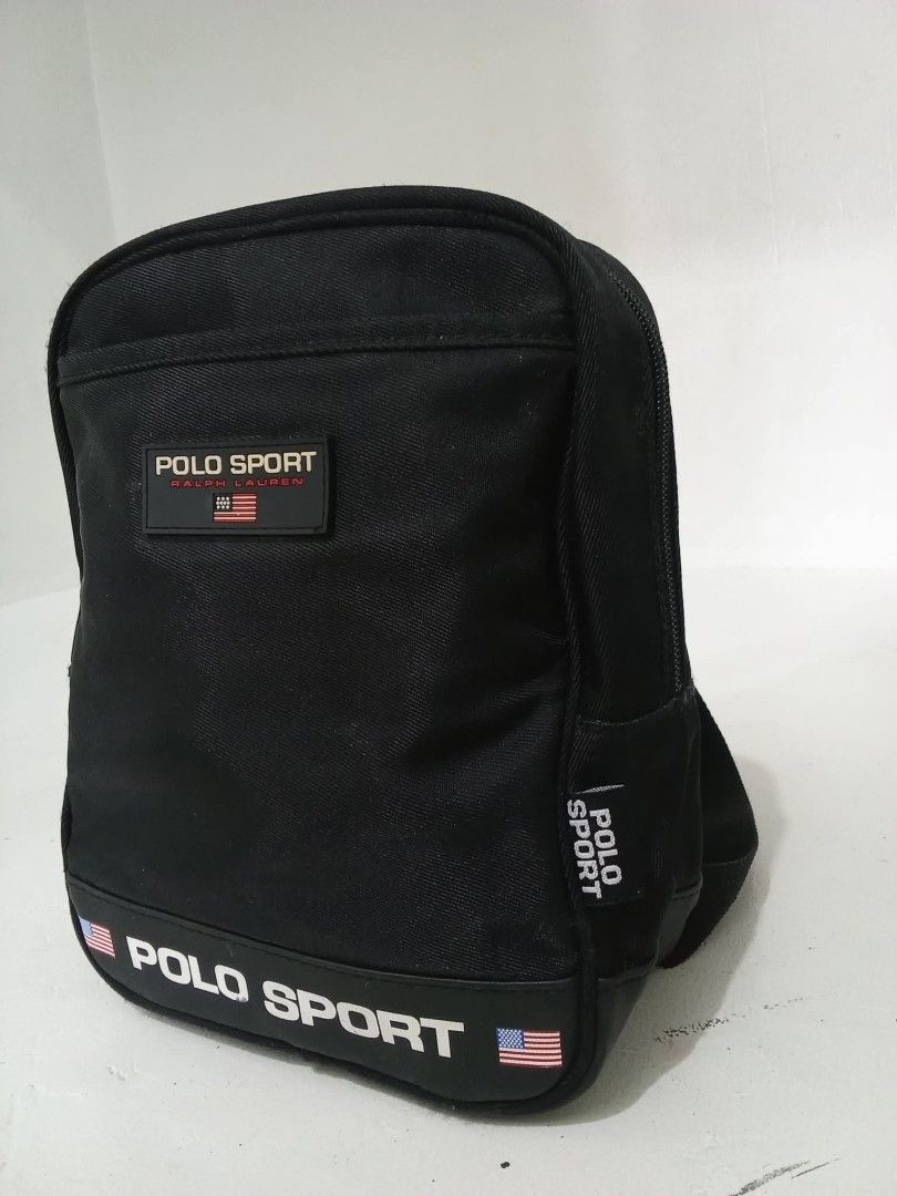 VINTAGE RL POLO SPORTS Mini Backpack (Category: Luxury Bags & Wallets) located in Navotas City. Submitted by ms.soulana (Listing ID 1428796310, Image 2). Description: PREOWNED WellUsed Authentic Vintage RL POLO SPORTS MINI BACKPACK NYLON CANVAS BLACK SMALL flaws : Rough/tarnished un Hardware buckle sa Back strap , (Need iPolish / buff ) Good Condition 8.9/10.