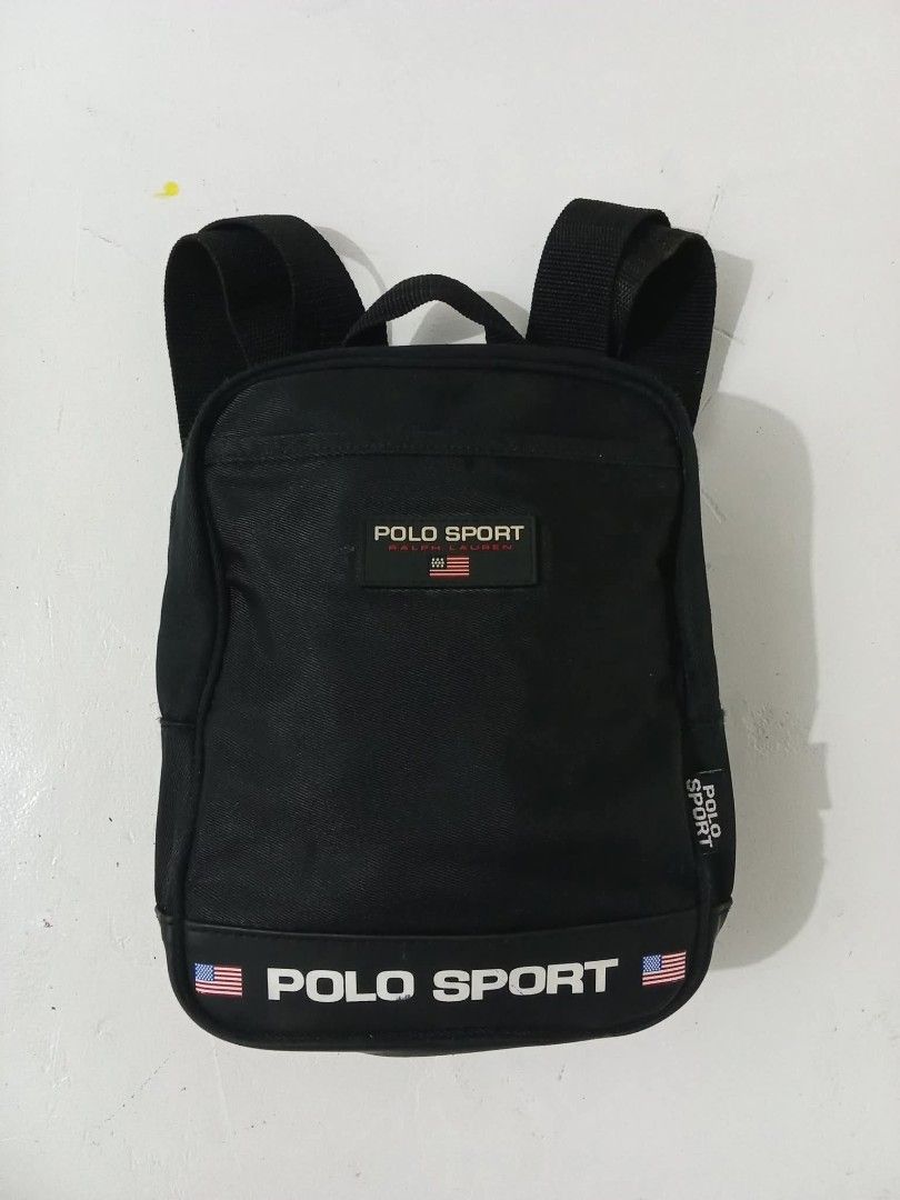 VINTAGE RL POLO SPORTS Mini Backpack (Category: Luxury Bags & Wallets) located in Navotas City. Submitted by ms.soulana (Listing ID 1428796310, Image 1). Description: PREOWNED WellUsed Authentic Vintage RL POLO SPORTS MINI BACKPACK NYLON CANVAS BLACK SMALL flaws : Rough/tarnished un Hardware buckle sa Back strap , (Need iPolish / buff ) Good Condition 8.9/10.