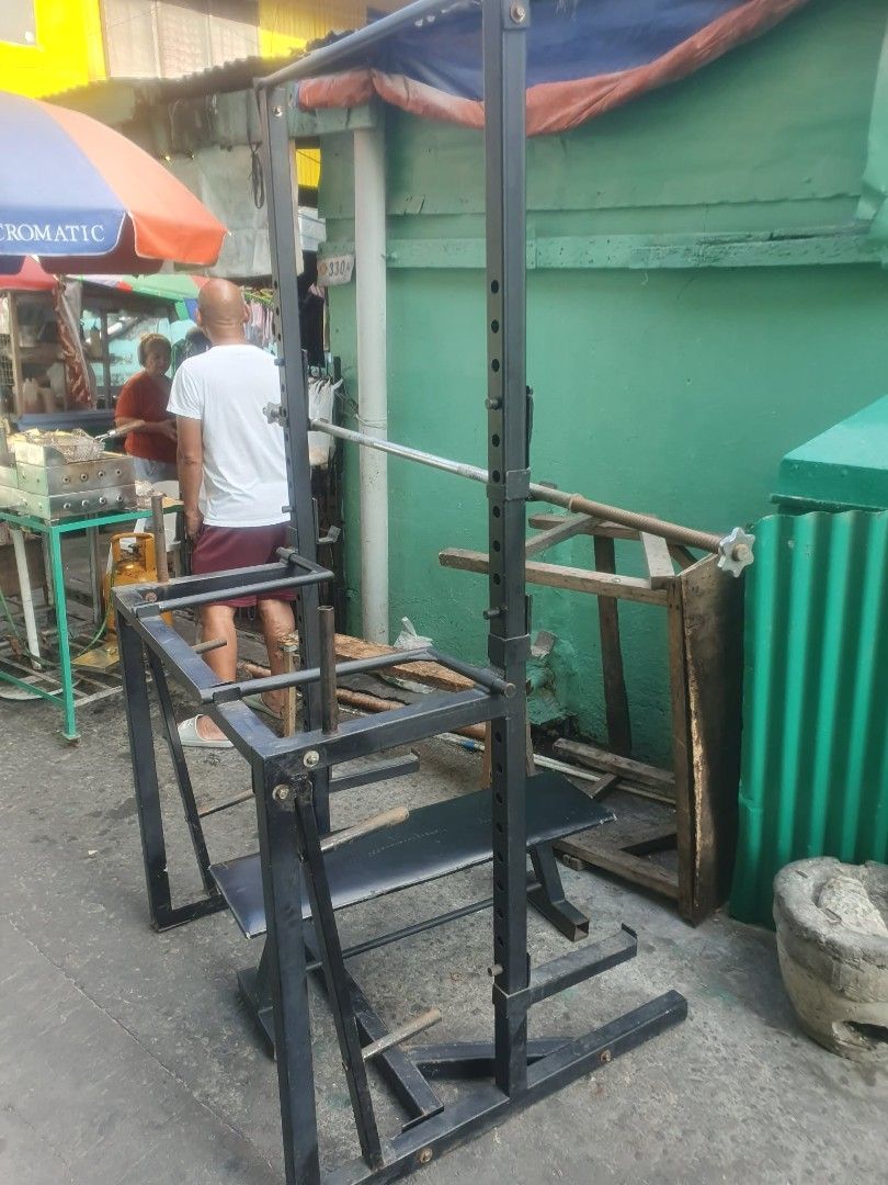 Weightlifting Rack with Bench and Barbell (Category: Weights & Dumbbells) located in Manila. Submitted by itsme_trish (Listing ID 1428947541, Image 1). Description: SELL RUSH HEAVY DUTY SQUATRACK MACHINE W DITACHEMENT BAR MAY LAGAYAN NA RIN NG PLATES PDE MAG PULL UP & DIPS MAY KASAMANG BENCH & 6FT LONGBAR PM MURA NALANG PO.