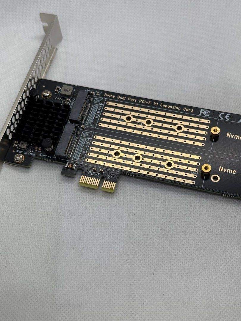 2x NVMe to PCIe adapter (Category: Computer Parts) located in Quezon City. Submitted by othermike (Listing ID 1429047319, Image 2). Description: This lets you install two (2) NVMe SSD drives in one PCIe slot (1x). It does NOT require bifurcation on the motherboard because it has a PCIe switch chip that does the splitting (ASM1182e). Very convenient for older motherboards and PCs. However, be aware that the chip is only PCIe Gen2x1 lane (which is 