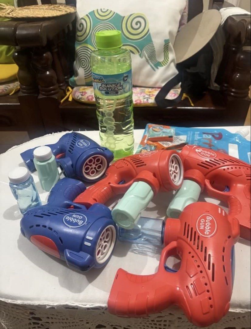 Bubble Gun Set Bubble Machine Wedding (Category: Kids Toys) located in Manila. Submitted by thegirlwiththecardigan (Listing ID 1429077389, Image 2). Description: Take all for 400. Free bubble soap. Excess/ Used for December 2025 wedding MOP: Bank transfer or Gcash.