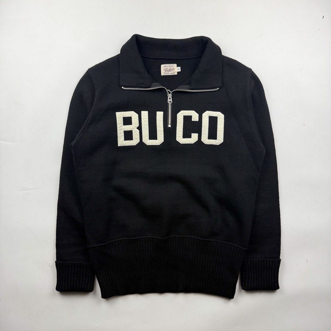 Buco x Dehen Half-Zip Motorcycle Jersey (Category: Coats, Jackets and Outerwear) located in Manila. Submitted by jademax (Listing ID 1429087569, Image 1). Description: Size Small Length: 25.5” Pit: 21” Shoulder: 16” Sleeve: 26.5”.
