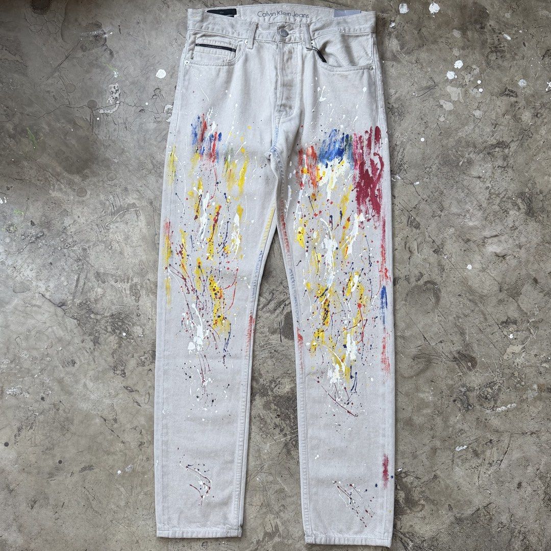 Calvin Klein - Raf Simons - Paint Splatter Jeans (Category: Jeans) located in Cavite. Submitted by 4118.ph (Listing ID 1429112569, Image 1). Description: Size 30 Deadstock with tag Waist 15” Length 42.5” Inseam 32” Leg opening 7”.