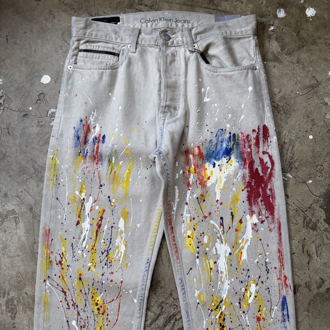Calvin Klein - Raf Simons - Paint Splatter Jeans (Category: Jeans) located in Cavite. Submitted by 4118.ph (Listing ID 1429112569, Image 3). Description: Size 30 Deadstock with tag Waist 15” Length 42.5” Inseam 32” Leg opening 7”.