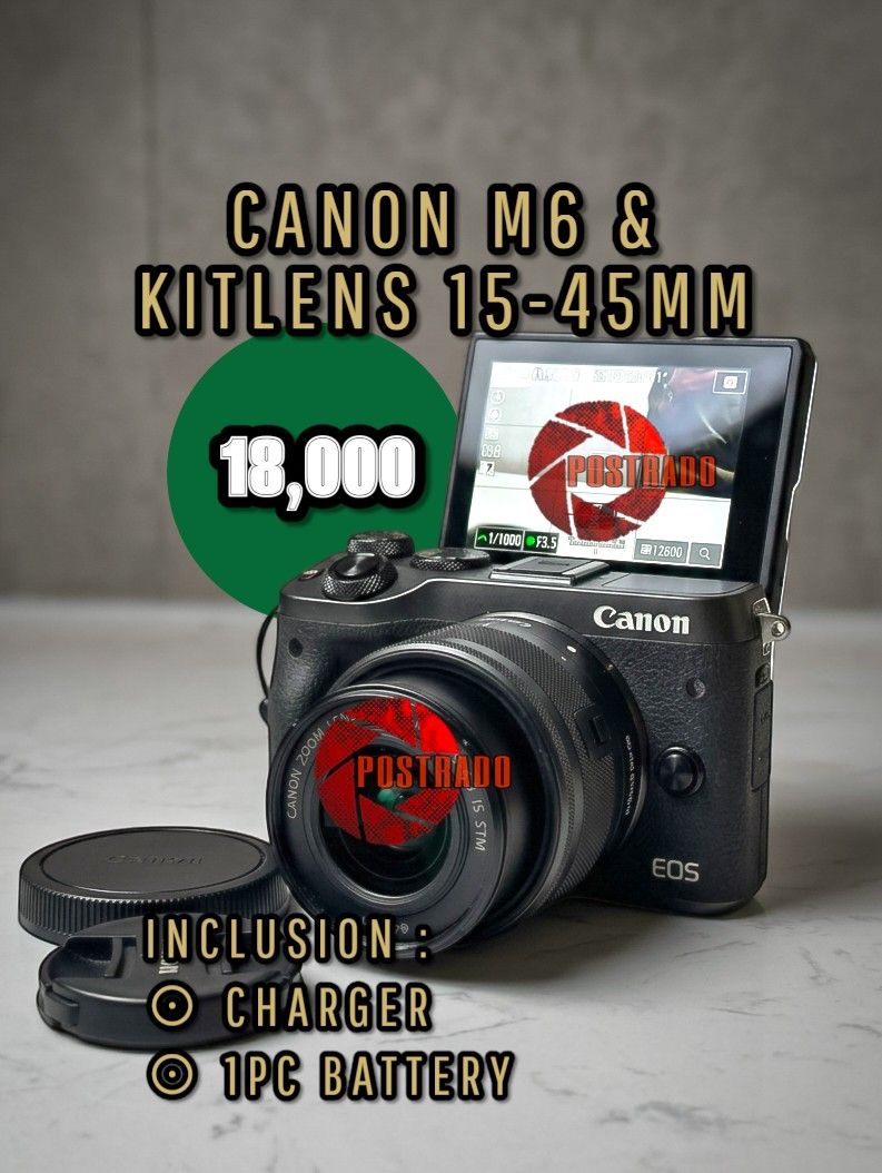 CANON M6 & 15-45mm KITLENS (Category: Cameras) located in Quezon City. Submitted by skriddeit42112 (Listing ID 1429135374, Image 1). Description: CANON M6 & 15-45mm KITLENS CHARGER 1PC BATTERY PRICE : 17,500 ⊙ QUEZON CITY OLD BALARA PICK UP ⊙ LALAMOVE BUYER SHOULDER SHIPPING FEE ⊙ BAGUIO CITY.