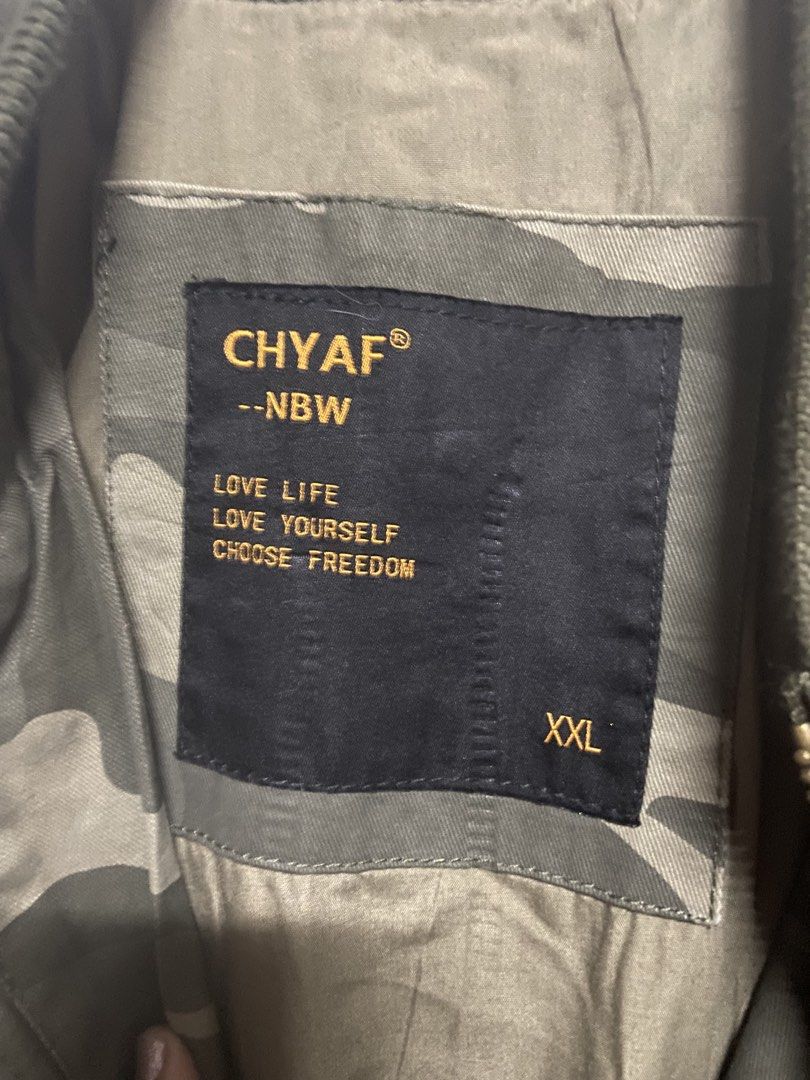 CHYAF Camouflage Bomber Jacket Size XXL (Category: Coats, Jackets and Outerwear) located in Pasay City. Submitted by newwolf_d30a20 (Listing ID 1429046093, Image 3). Description: CHYAF Camouflage Jacket Size XXL 23 inches Width 28 inches Hight.