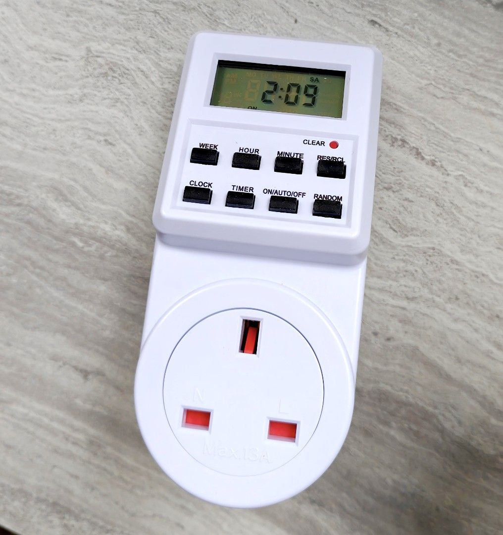 Digital Timer (Category: Other Home Appliances) located in Singapore. Submitted by .rodeo. (Listing ID 1429087919, Image 1). Description: Brand new 10/10 Selling because bought extra set, selling at a discount. Meet up, self collect at Boon Keng MET station. ###### ON/OFF programs with 1 minute step MANUAL ON/AUTO/MANUAL OFF selectable, with LCD display Features: -Digital Clock display -10 sets of adjustable timed power control -Randomied power c