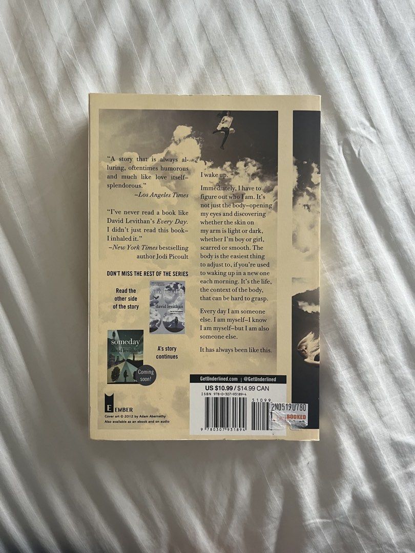 Every Day by David Levithan (Category: Storybooks) located in Muntinlupa City. Submitted by t.immyzee (Listing ID 1429067055, Image 2). Description: Defects: Slightly yellowing pages Payment Options: Gcash & BPI Online Transfer.
