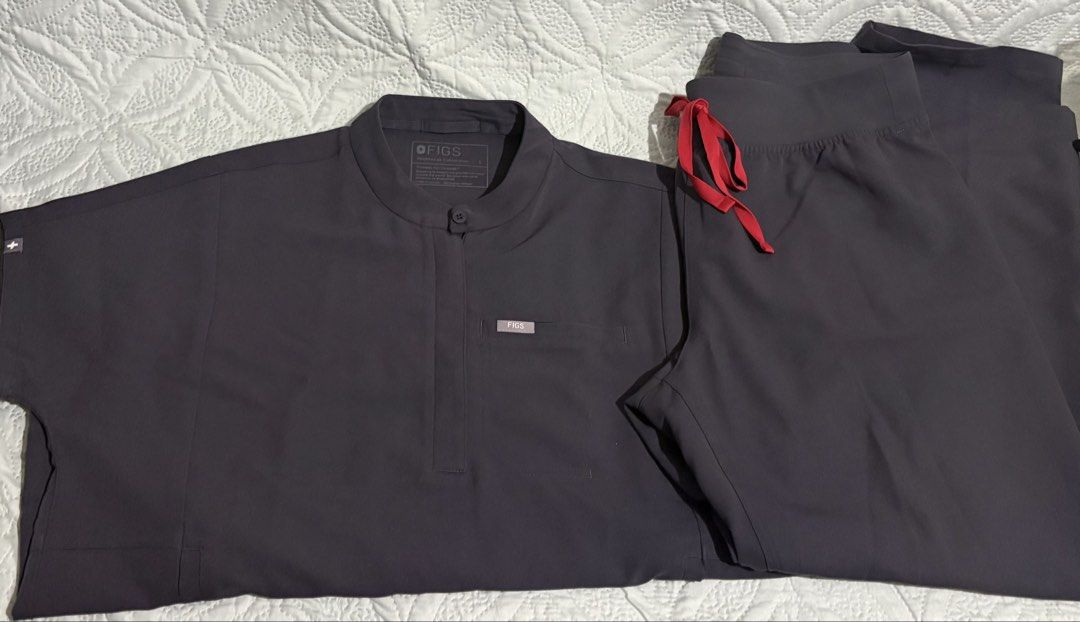 FIGS and White coat manila scrubs (Category: Sets or Coordinates) located in Quezon City. Submitted by levshop (Listing ID 1429041620, Image 1). Description: 1. FIGS Charcoal set [3,300] - Lightly used - S Montex top, M/P Zamora joggers 4. FIGS Aqua/Sea glass set [2,500] - Not a true pair, got confused with the colors since they look very similar 🥲 - Lightly used - M Aqua Casma top, M Sea glass Livingston pants.