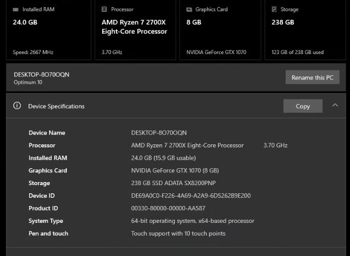 Gaming PC - AMD Ryzen 7 2700X, GTX 1070, 24GB RAM