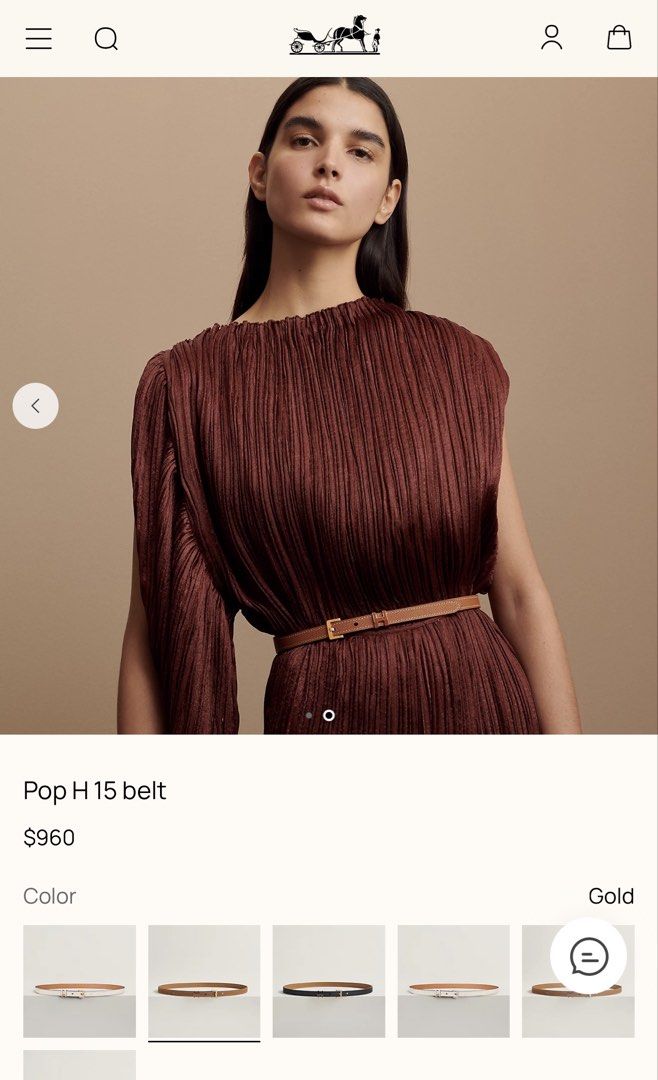 ⚜️Hermes Belt Pop H Belt (Category: Luxury Accessories) located in Makati City. Submitted by 90sangel (Listing ID 1429160354, Image 3). Description: •Item: Hermes Pop H Belt. Leather belt in Epsom calfskin with metal buckle. The iconic Pop H blends in, tone-on-tone, in the role of a loop passing on a thin and feminine belt. •Size: Width .59" 75-110cm •Condition: As New! *Features a tan leather strap with gold-tone hardware. Includes the original 