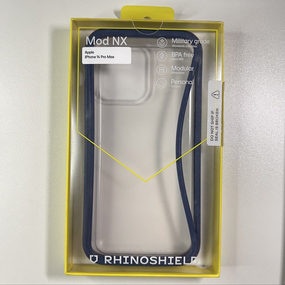 iPhone 14 Pro Max RhinoShield Mod NX (Category: Cases & Sleeves) located in San Leonardo. Submitted by emn_gadgetgrid (Listing ID 1429074497, Image 1). Description: RhinoShield Mod NX iPhone 14 Pro Max Case, Impact Resistant, Meets US Military MIL-STD Standards, Shock Absorption Scratch and fingerprint resistant, slim and lightweight, SGS certified - Navy Blue.