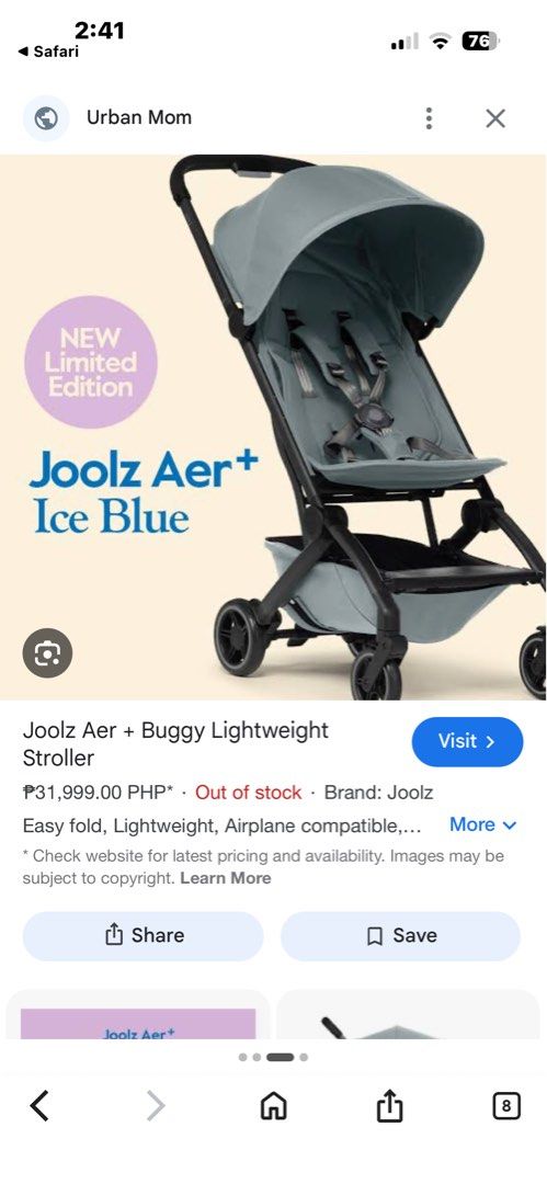 Joolz Aer+ Stroller with bumper bar and legrest (Category: Strollers) located in Manila. Submitted by avalanchesonlineshopmainacount (Listing ID 1429046106, Image 1). Description: Limited edition color.