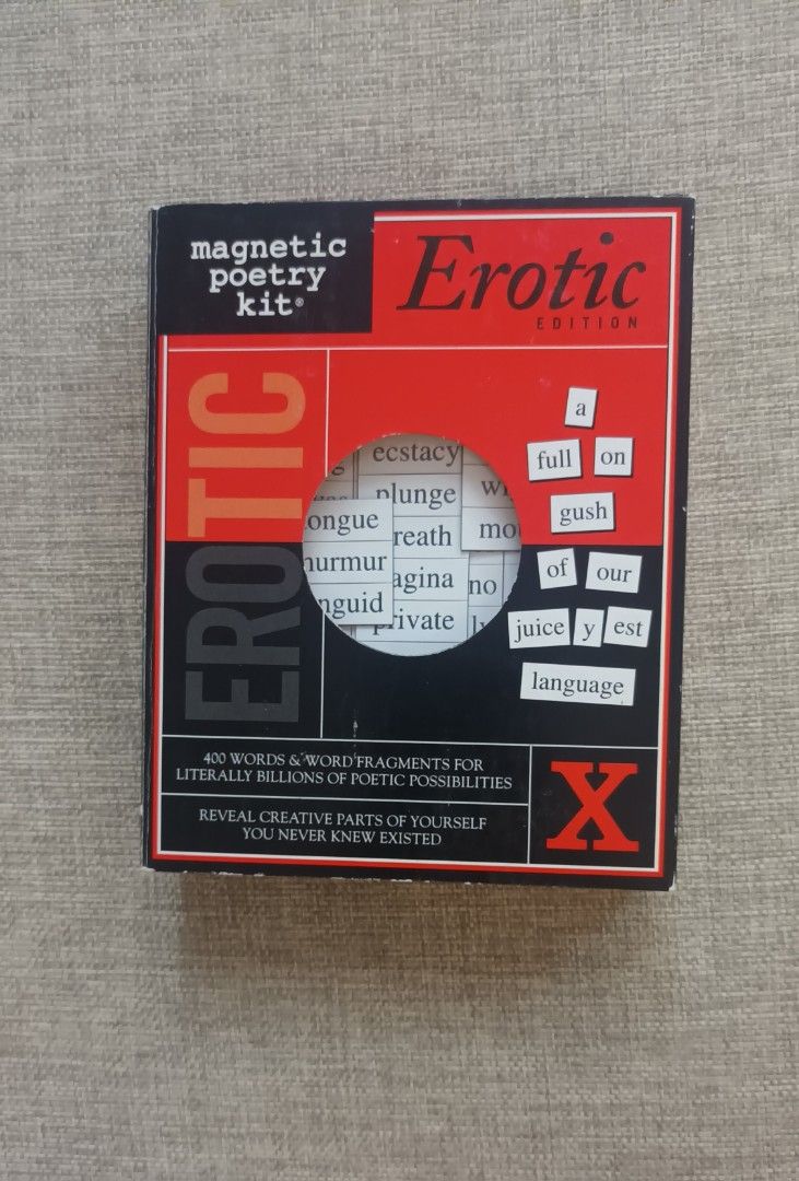 Magnetic Poetry Kit - Erotic Edition (Category: Board Games & Puzzles) located in Mandaluyong City. Submitted by bestill4610 (Listing ID 1429098634, Image 2). Description: Refrigerator tiles 400 words Form fun phrases😁 Never used .