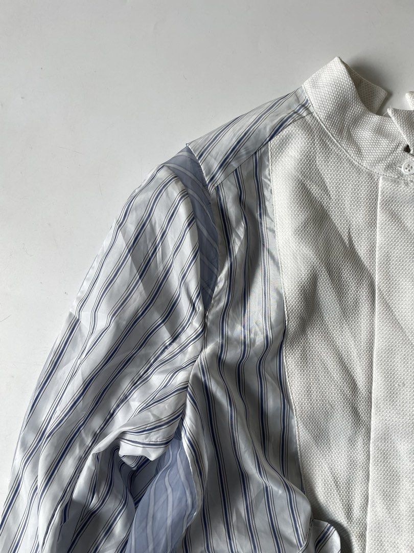Sacai Striped Layered Shirt (Category: Shirts) located in Baguio. Submitted by themgarbage (Listing ID 1429107320, Image 2). Description: Condition:Great Size tagged:1 Width:20.5 Length:24 Shoulder:15 Sleeves:25.