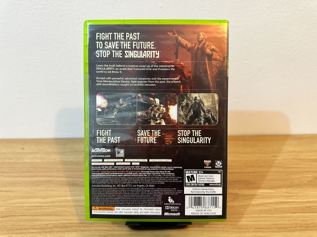 Singularity for Xbox 360 (X360) New/Sealed (Category: Xbox) located in Bacoor. Submitted by mrjohnallen (Listing ID 1429063986, Image 2). Description: Selling Singularity for Xbox 360 (X360) New/Sealed Region - NTSC-U (NTSC) Brand new. Never opened. Instruction manual and other documentation included inside the case. Region compatibility is buyer's responsibility. Please check my other listings! Thank you!.
