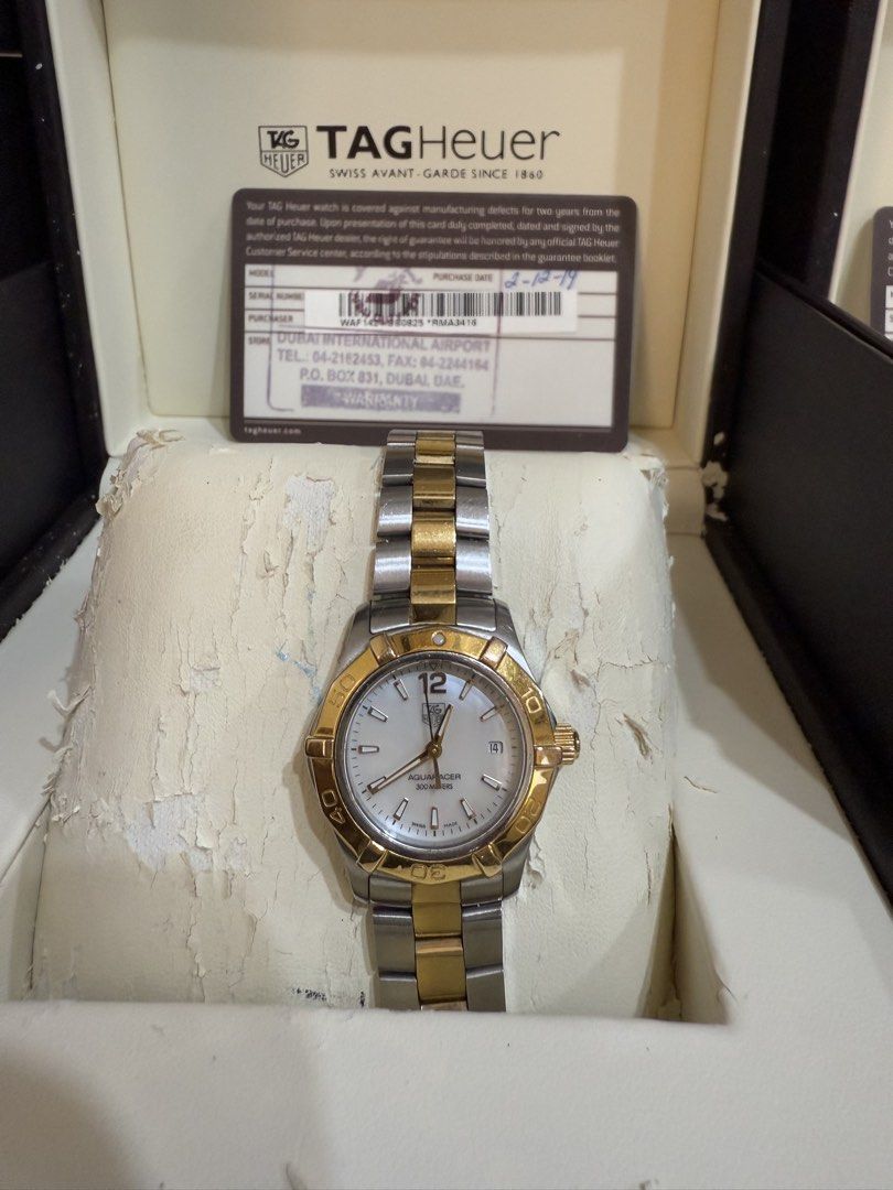 TAG Heuer Quartz Watch (Category: Luxury Watches) located in Quezon City. Submitted by kael14 (Listing ID 1429063107, Image 3). Description: Authentic TAG Heuer quartz watches. ✅Includes original boxes, instruction manuals, and warranty cards. ✅The watches feature a gold and silver color scheme. ✅The purchase date is indicated on the warranty cards. ✅The watches were purchased from Dubai International Airport..