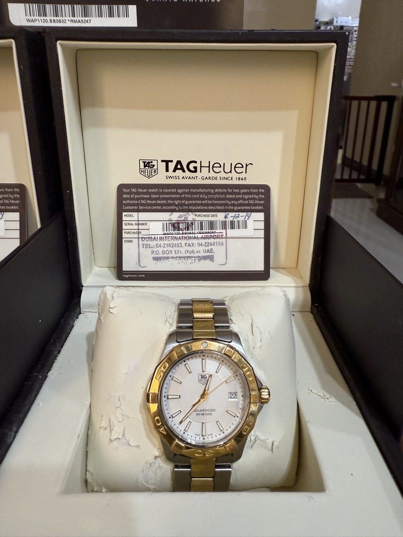 TAG Heuer Quartz Watch (Category: Luxury Watches) located in Quezon City. Submitted by kael14 (Listing ID 1429063107, Image 2). Description: Authentic TAG Heuer quartz watches. ✅Includes original boxes, instruction manuals, and warranty cards. ✅The watches feature a gold and silver color scheme. ✅The purchase date is indicated on the warranty cards. ✅The watches were purchased from Dubai International Airport..