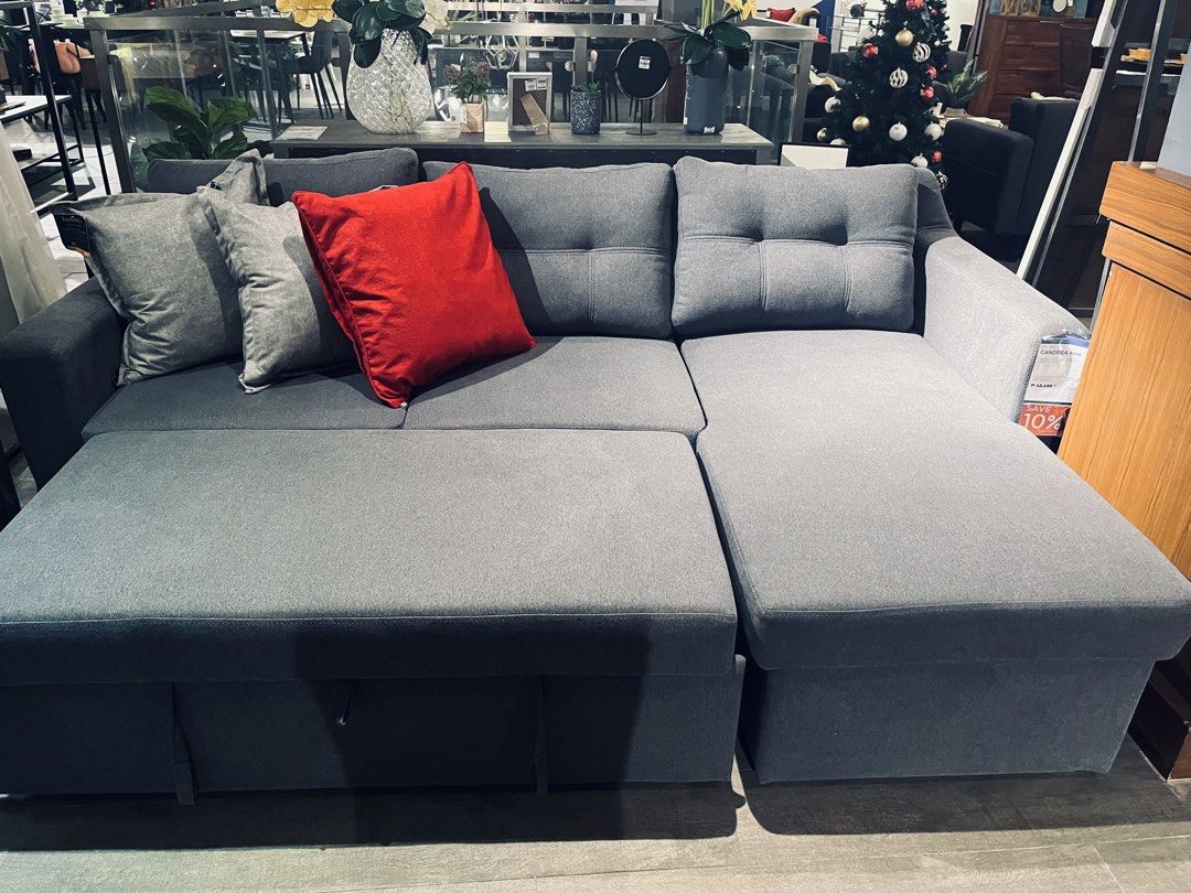 Uratex Candrea Sofa Bed (Category: Sofas) located in Antipolo. Submitted by heypee (Listing ID 1429009899, Image 2). Description: - high density foam with pull up corner sofa storage - upholstered in woven fabric with solid wooden legs -size/dimensions on the 3rd photo -bought in November 2024 for 38k in Uratex Santolan -still in very good condition Selling for 22,000.