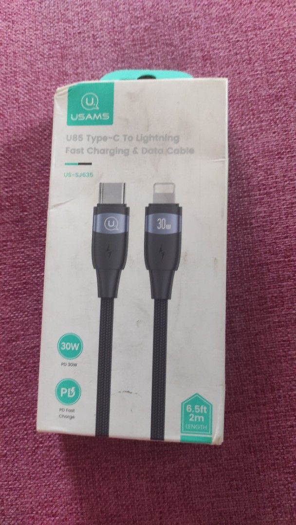 USAMS U85 TYPE C to Lightning SJ635 (Category: Chargers & Cables) located in Quezon City. Submitted by friendlym84146 (Listing ID 1429113388, Image 1). Description: USAMS U85 TYPE c to Lightning -PD 30W 6.57 ft 2m length US-SJ635.