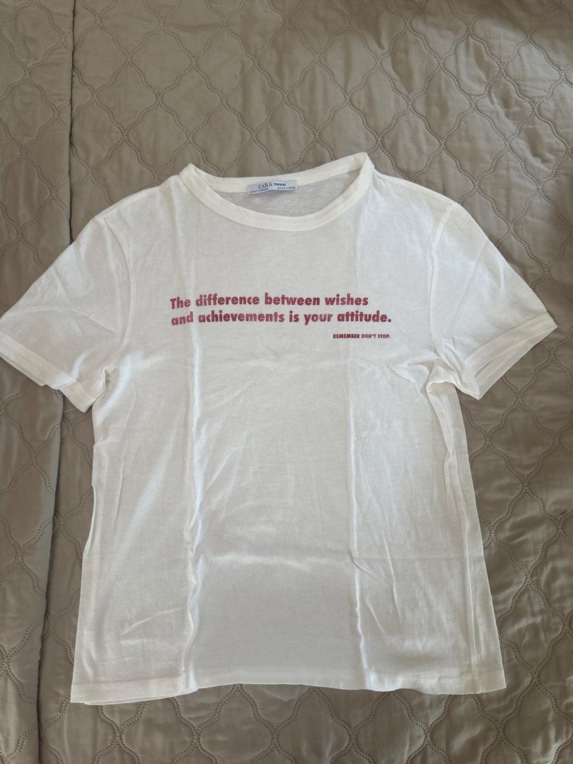 Zara Trafaluc White Graphic Tee (Category: Shirts) located in Quezon City. Submitted by shopwithmira (Listing ID 1429036386, Image 1). Description: rfs: decluttering.