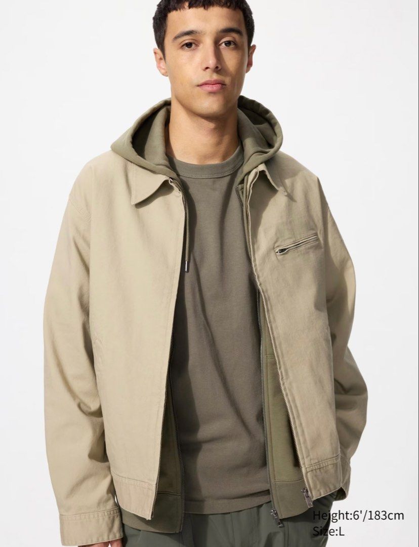 Zip Up Blouson Uniqlo (Category: Coats, Jackets and Outerwear) located in Manila. Submitted by jpabi (Listing ID 1429076115, Image 3). Description: - Original Price: 2490 - For Sale: 2000 (Non-nego) - Condition: Brand New (Never worn) - Color: Beige - Size: XL - Reason for selling: Too large for me; planning to get a smaller size - Open to: Cash sale or swap for a smaller size.