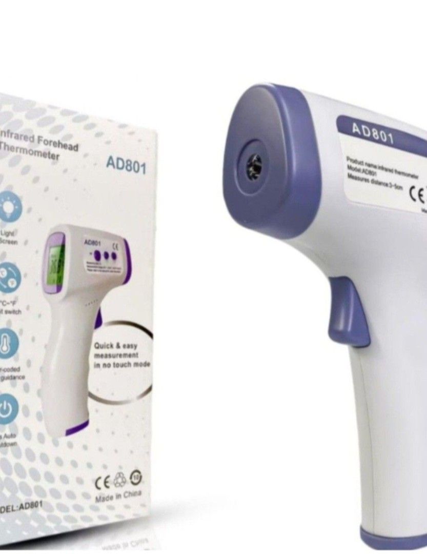 AD801 Infrared Forehead Thermometer (Category: Health Monitors & Weighing Scales) located in Valenzuela. Submitted by shesstore (Listing ID 1424345548, Image 1). Description: - AD801 Infrared Forehead Thermometer - Quick and easy, no-touch measurement - Digital display - CE Certified - Made in China.