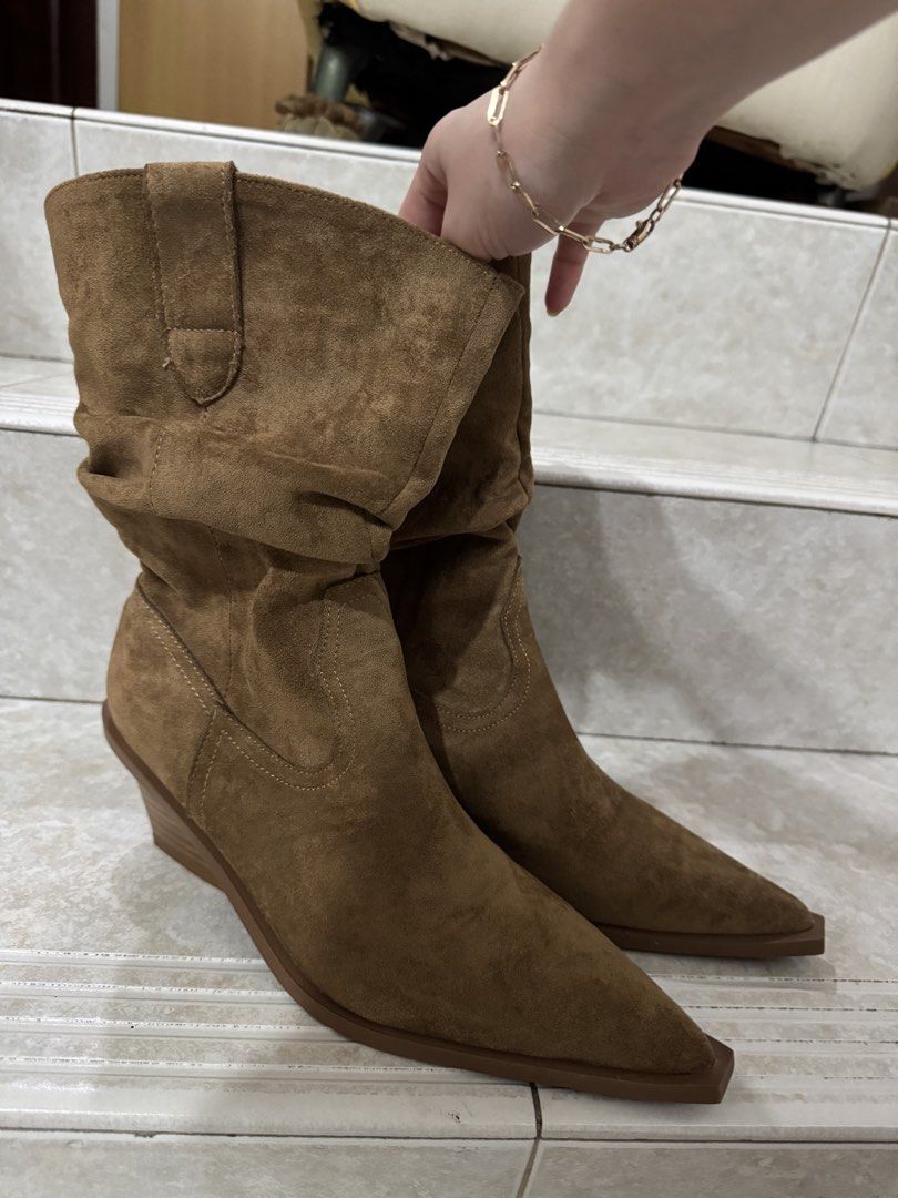 Brown Suede Cowboy Boots Size 39 (Category: Boots) located in Quezon City. Submitted by ekacloset (Listing ID 1424473234, Image 2). Description: Used once Very stylish Great for traveling and OOTD.