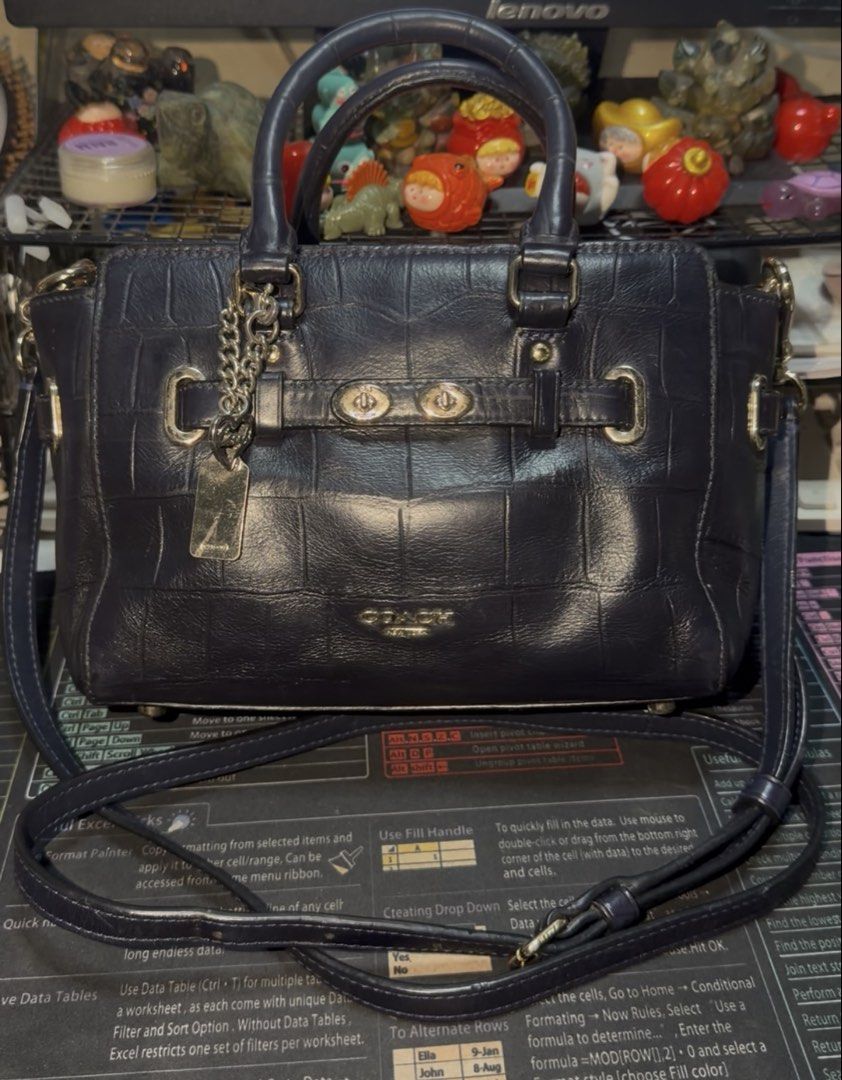 Coach Blake Small Sling (Category: Luxury Bags & Wallets) located in Taytay. Submitted by jp4_fashion_hub (Listing ID 1424492432, Image 1). Description: Dark Navy Blue Croc-Embossed Satchel 10” x 6” x 3.5” Light gold hardware Signs of usage since preloved.