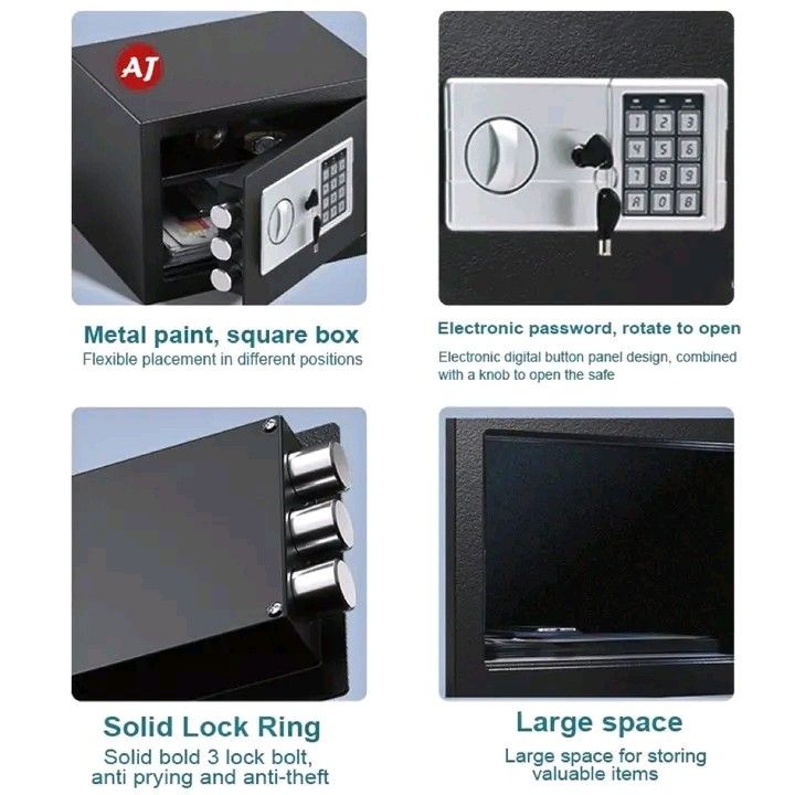 Digital Security Safe Box (Category: Safe) located in Makati City. Submitted by oideme (Listing ID 1424461841, Image 3). Description: Digital security safe box features an electronic keypad and a key for emergency access. It has a solid lock ring with three bolts for anti-pry and anti-theft protection. The safe has a large space for storing valuable items. It comes with user instructions, batteries, and mounting hardware..