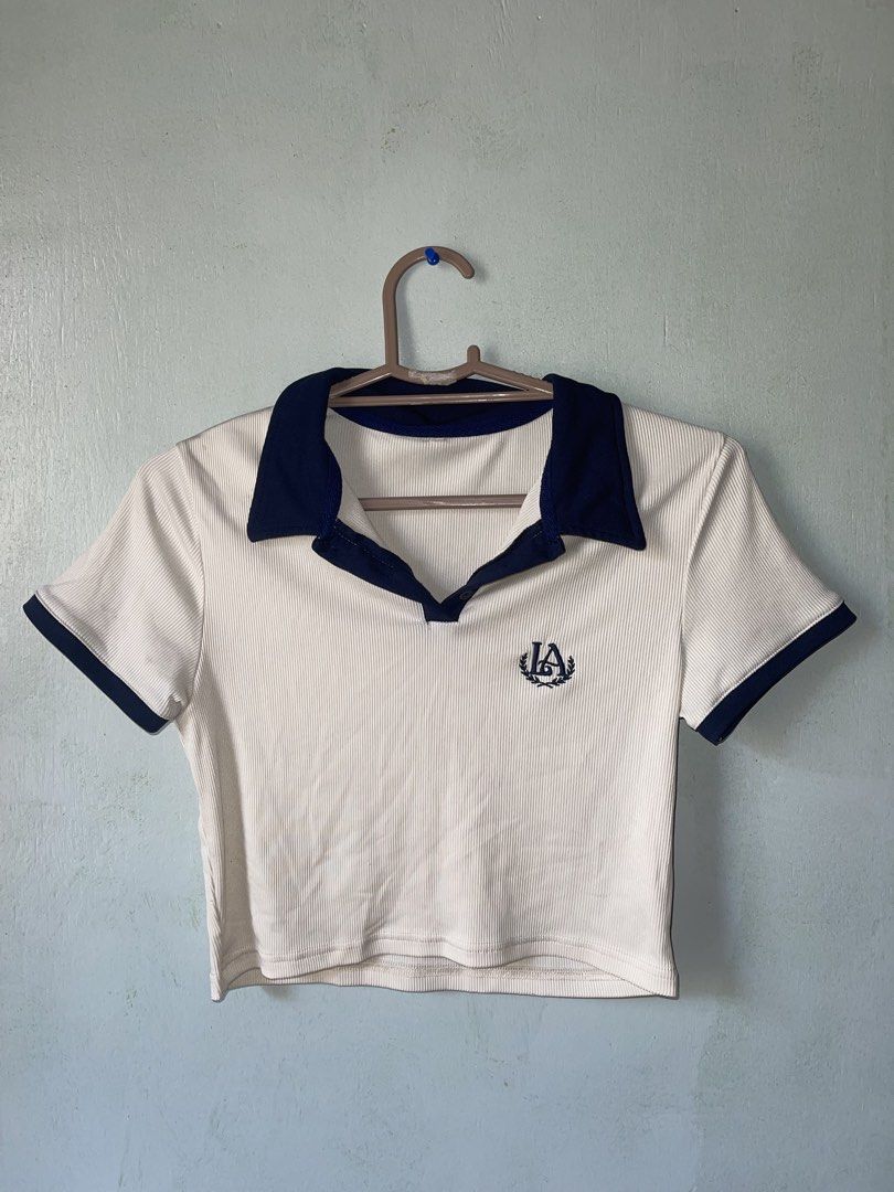 embroidered contrast collar cropped top (Category: Others Tops) located in Manila. Submitted by declutterwithbea (Listing ID 1424421190, Image 1). Description: ribbed texture length: 16.5” can fit up to 36 bust .