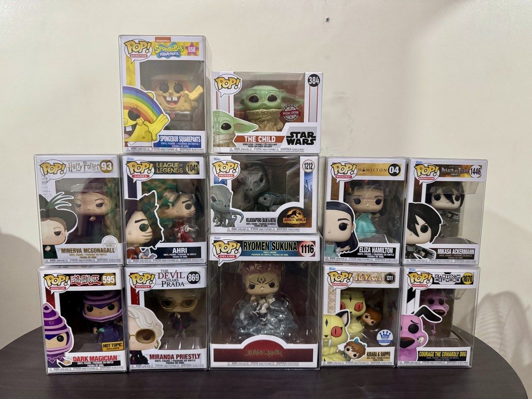 Funko Pops (Category: Figurines & Statues) located in Quezon City. Submitted by erickpasco (Listing ID 1424442197, Image 2). Description: Rhaenys Targaryen with Meleys - 1,800 ea Seasmoke - 1,000 Suguru Geto - 750 Black Panther - 450 Anxiety - 400 ea Mel - 600 Dragonoid - 500 Grimmjow - 500 Anbu Itachi - 800 Eve - 1,000 Patamon - 300 Azula - 650 Edna Mode - 500 Meliodas - 500 Velociraptors (Blue and Beta) - 700 The Child - 300 Dark Magician - 200