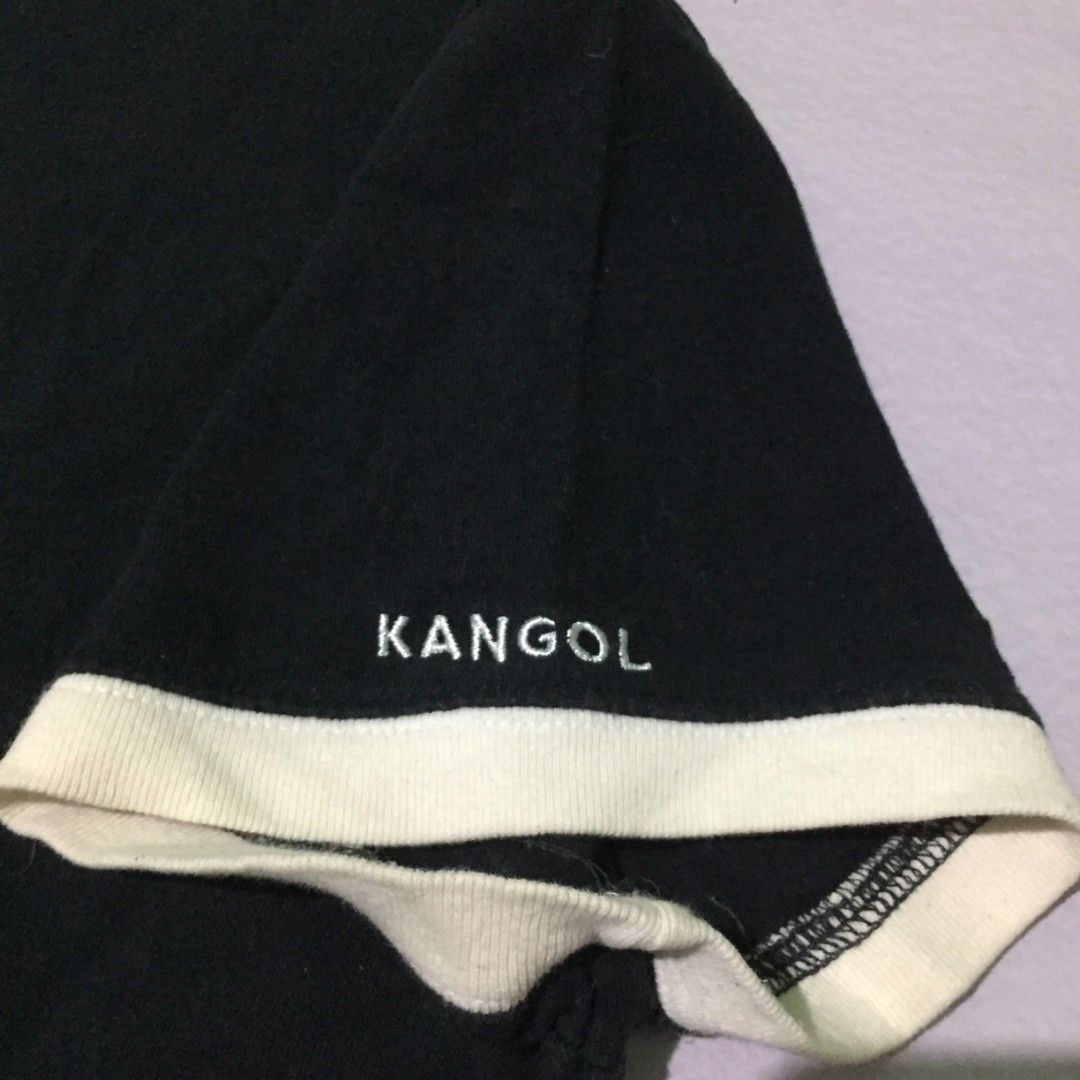 Kangol crop shirt (Category: Tshirts & Polo Shirts ) located in Lucena. Submitted by brkrobert (Listing ID 1424423027, Image 3). Description: - Black Kangol t-shirt - White trim on collar and sleeves - Embroidered Kangol logo on chest and sleeve - Crew neck - Size: Medium -needs wash minimal yellowing sa white rings 22x20.