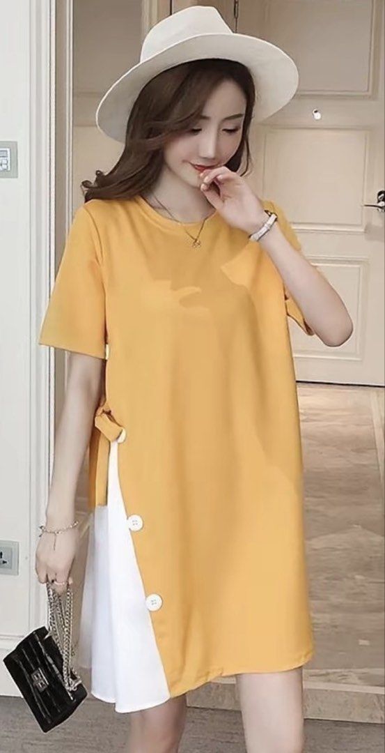 Korean Yellow dress (Category: Dresses) located in Mandaluyong City. Submitted by dclutter.corner (Listing ID 1424486911, Image 1). Description: Bought at T app. Di bagay sa skin color ko.