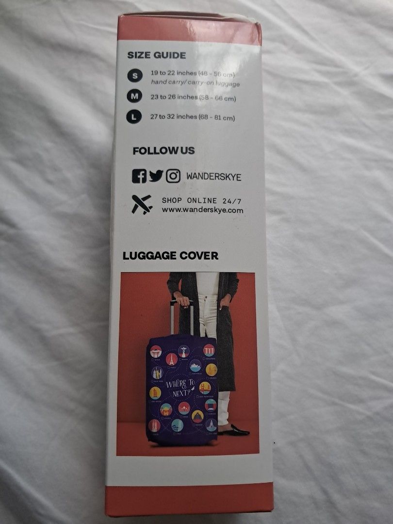 LUGGAGE COVER LARGE WANDERSKYE (Category: Luggage) located in Marikina City. Submitted by jennyfromtheblock15 (Listing ID 1424386300, Image 1). Description: Bought price 1595 wanderskye branded luggage cover to protect your suitcase from scratches, stains and bruises. Sf c/o buyer.