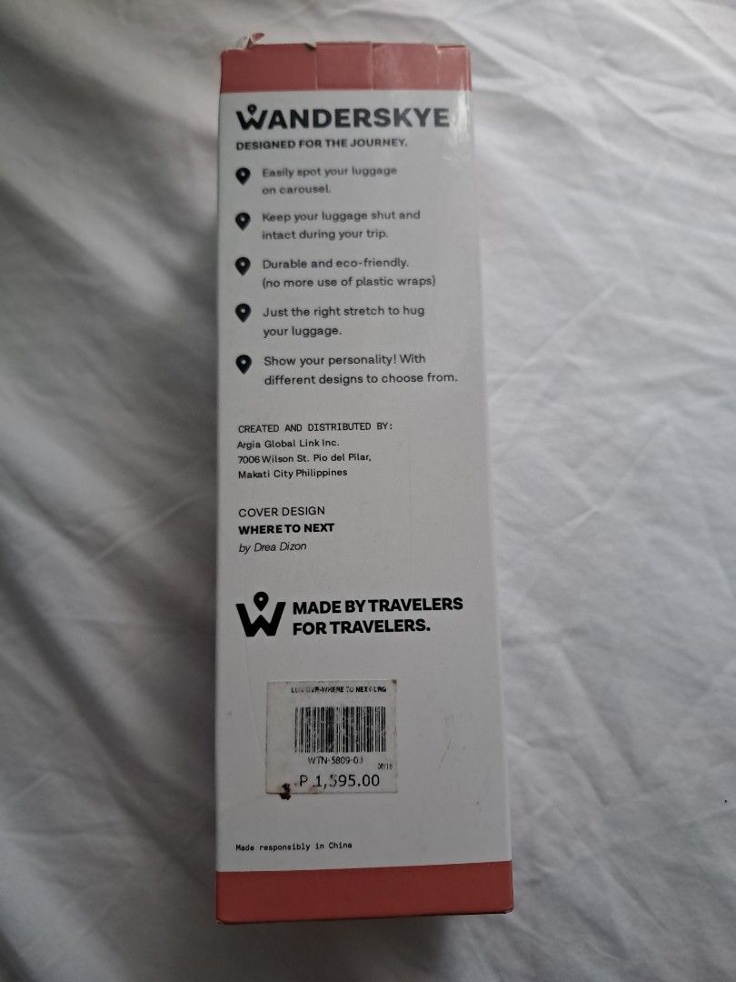 LUGGAGE COVER LARGE WANDERSKYE (Category: Luggage) located in Marikina City. Submitted by jennyfromtheblock15 (Listing ID 1424386300, Image 2). Description: Bought price 1595 wanderskye branded luggage cover to protect your suitcase from scratches, stains and bruises. Sf c/o buyer.