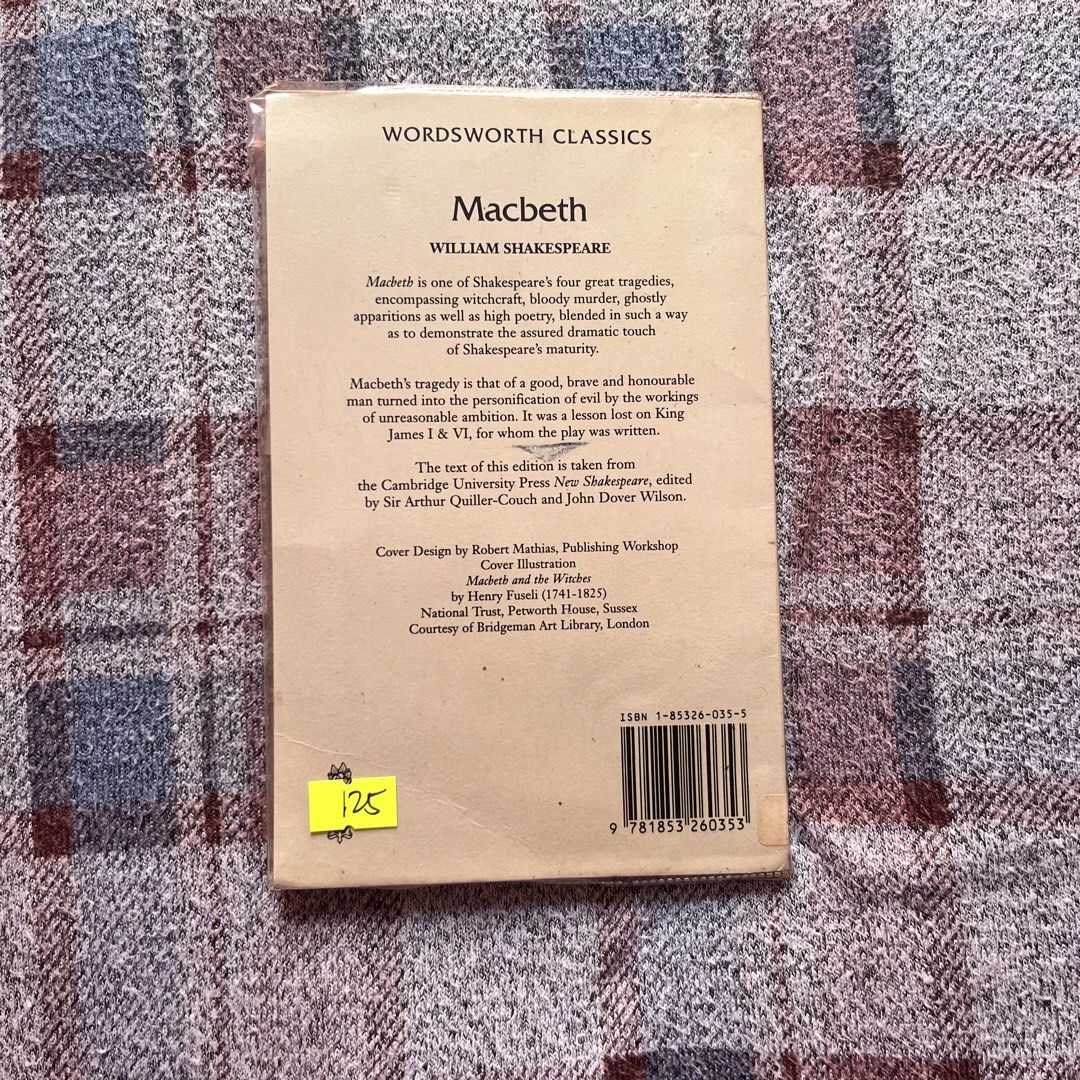 Macbeth by William Shakespeare (Category: Storybooks) located in Santo Tomas. Submitted by melonandjia (Listing ID 1424394820, Image 2). Description: - Wordsworth Classics - Paperback - with plastic cover sleeve MOD: J&T or Lalamove MOP: Gcash or Maya Location: Sto. Tomas, Batangas - SF is shouldered by buyer.